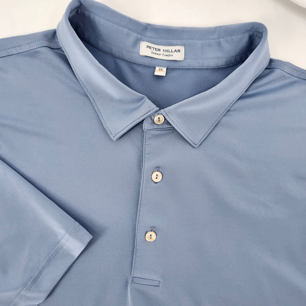 Peter Millar Mens Summer Comfort Crown Sport Polo Size 2X Blue Golf Performance